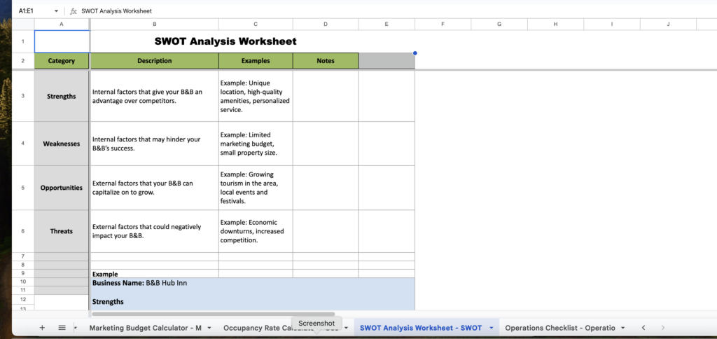 Ultimate B&B Starter Toolkit! - Swot Analysis